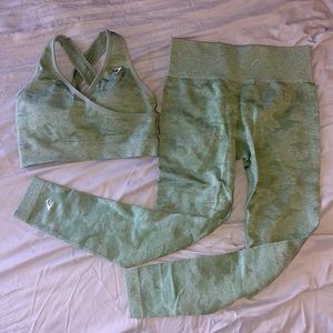 Gymshark Green Camo Seamless Bra and Legging